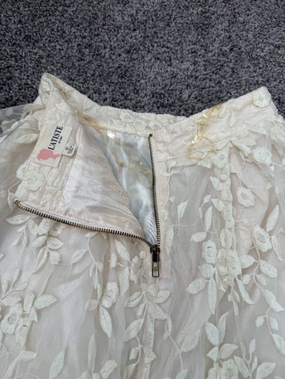 L'Atiste by Amy Floral Lace Midi Skirt Size M Cream Beige - Picture 8 of 12
